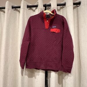 Patagonia Quilted Jacket in Burgundy and orange/red details.